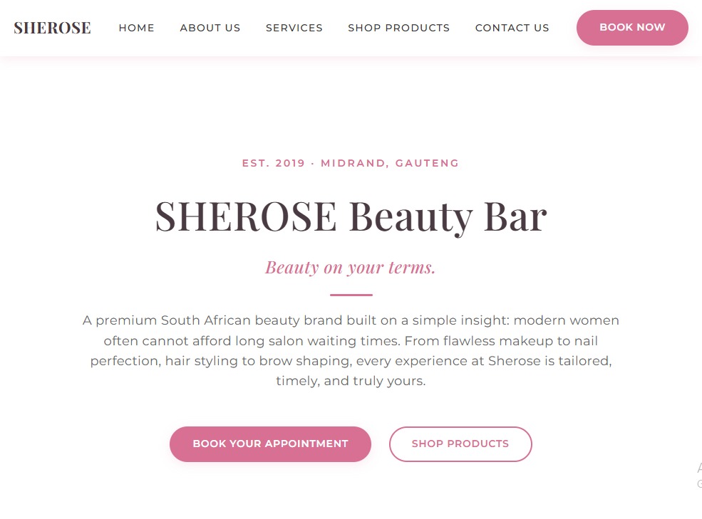 SHEROSE Beauty Bar Website